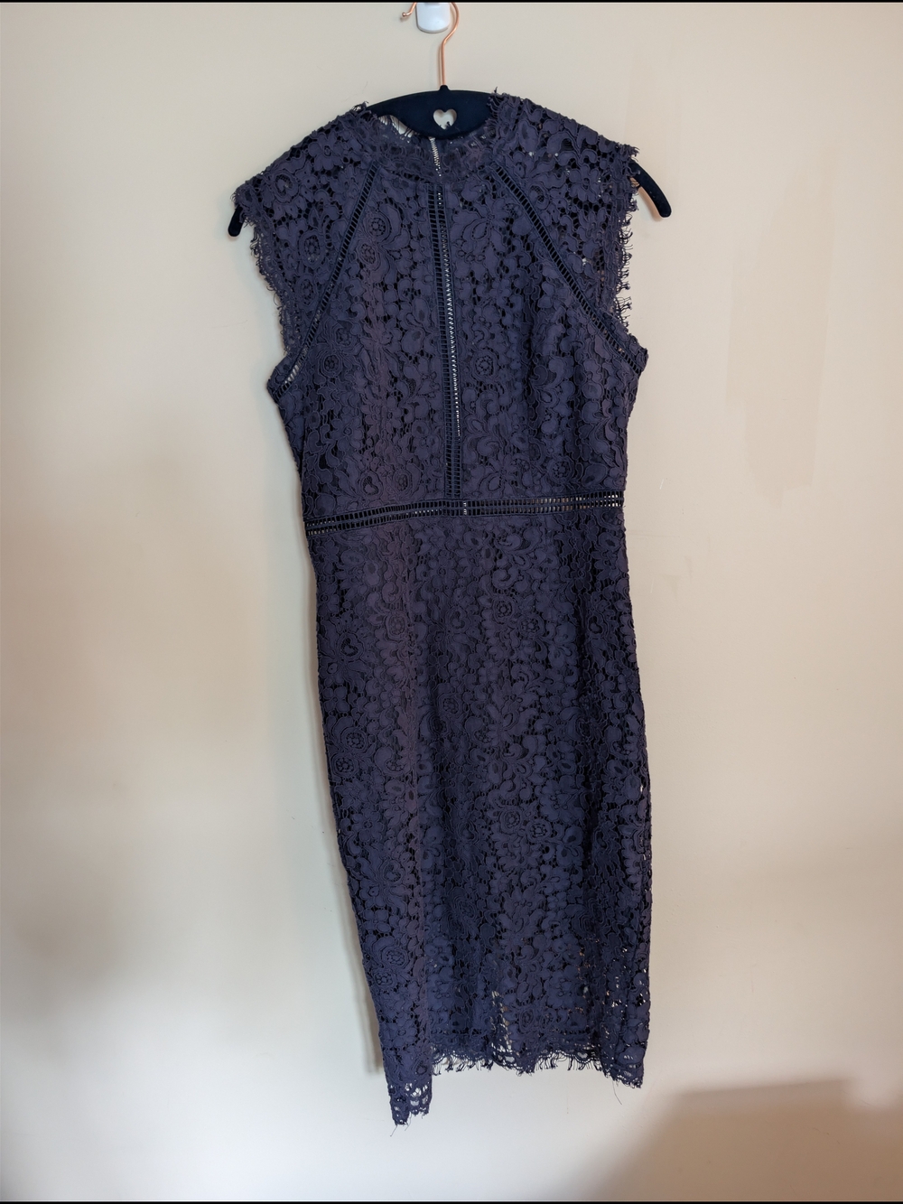 Bardot Navy Blue Lace High Neck Midi Sheath Dress Size 6 / S